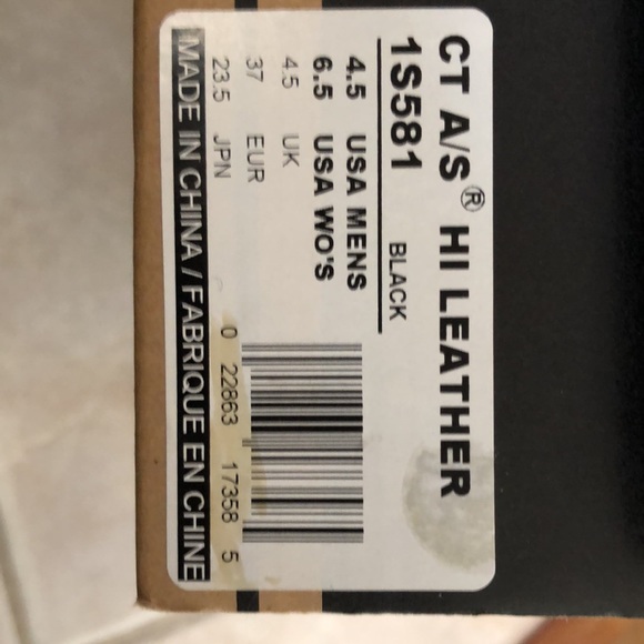 NIB CONVERSE s4.5m/6.5w blk leather Chuck Taylor high tops. A Classic! - Picture 9 of 9